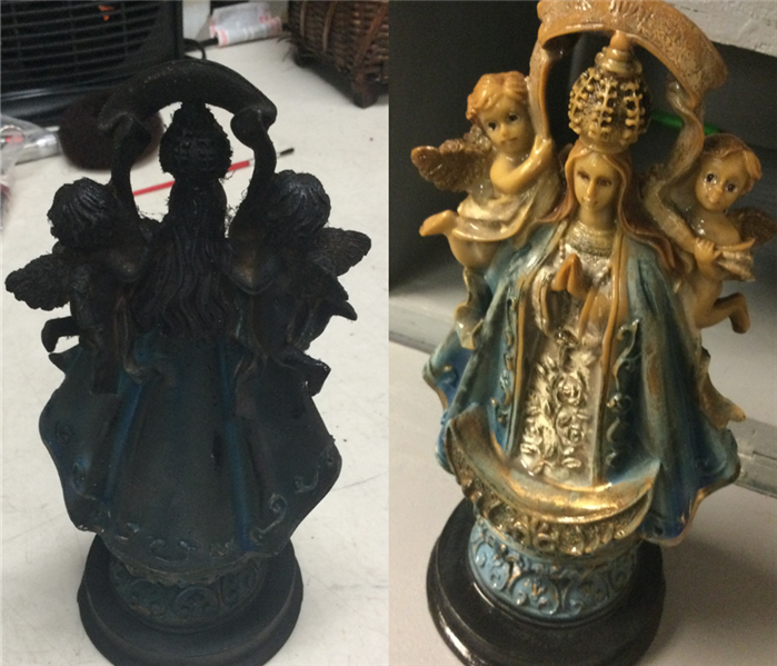 Before and After of soot on figurine